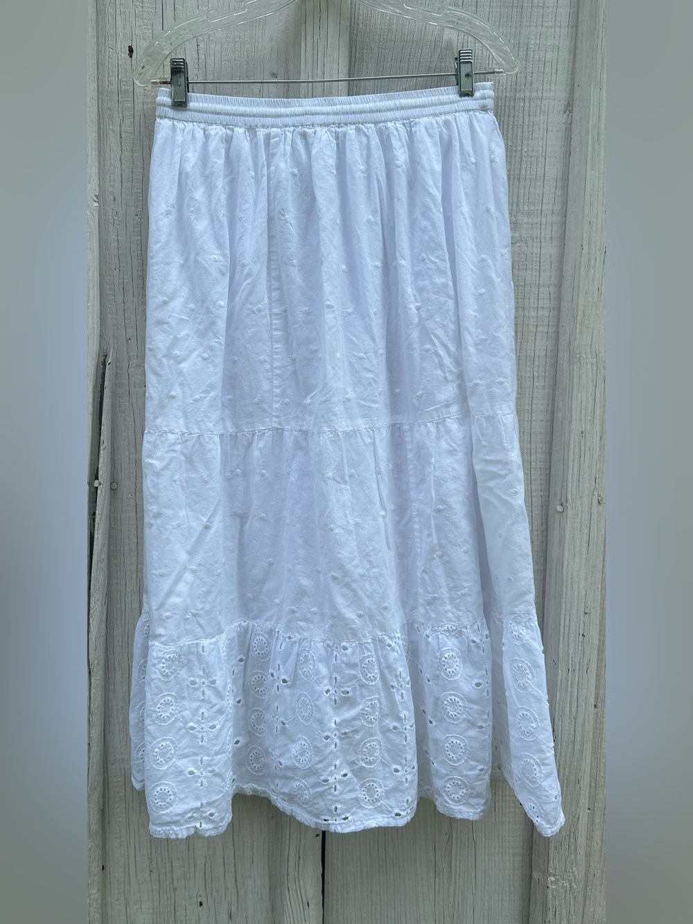 Kings Road White Cotton Eyelet Tiered Midi Skirt XL - Picture 2 of 9